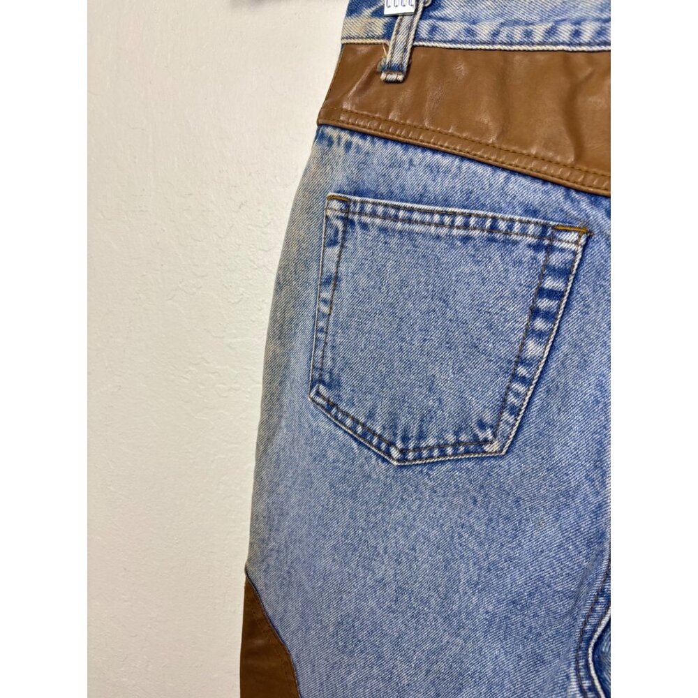 Vintage Traffic 5/6 High-Waisted Mom Denim Jeans With Vegan Leather Accents West - Picture 7 of 9
